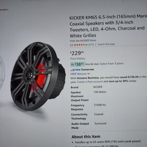2 Kickers KM65 (165MM) Black and Grey Marine Coaxial Speakers Charcoal Grills